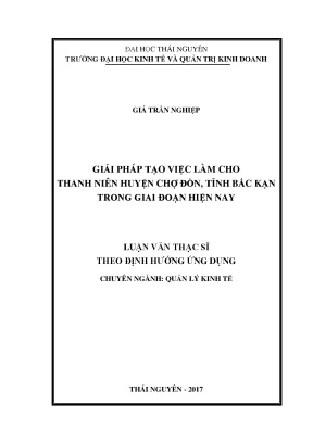 Giải Pháp Tạo Việc Làm Cho Thanh Niên Huyện Chợ Đồn,