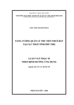 Tăng cường quản lý thu tiền thuê đất tại Cục Thuế Phú Thọ