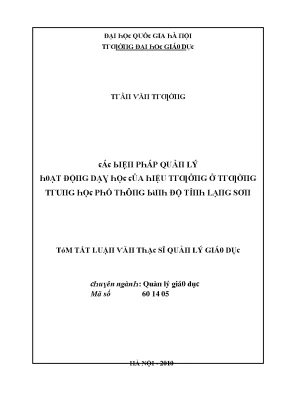 Biện Pháp Quản Lý Hoạt Động Dạy Học Của Hiệu Trưởng Tại