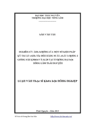 Nghiên Cứu Kỹ Thuật Nông Lâm Tại Đại Học Thái Nguyên