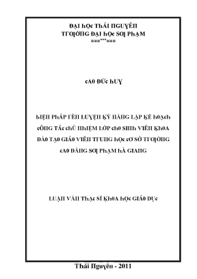 Kỹ Năng Lập Kế Hoạch Công Tác Chủ Nhiệm Lớp Cho Sinh