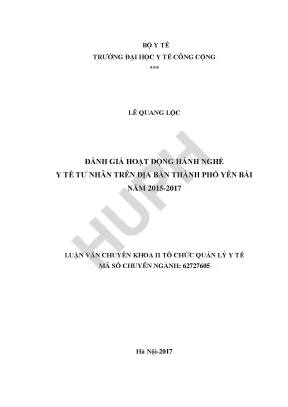 Đánh Giá Hoạt Động Hành Nghề Y Tế Tư Nhân Tại Yên Bái