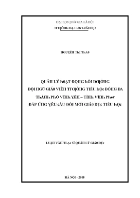 Quản Lý Hoạt Động Đội Ngũ Giáo Viên Tiểu Học Tại Hà Nội