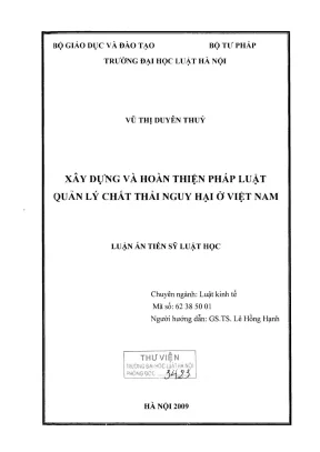 Xây Dựng và Hoàn Thiện Pháp Luật Quản Lý Chất Thải Nguy
