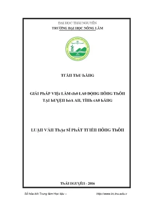 Giải pháp việc làm cho lao động nông thôn tại Huyện Hòa