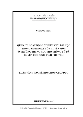 Quản Lý Hoạt Động Nghiên Cứu Bài Học Tại Trường THPT Tử