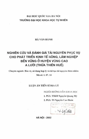 Nghiên Cứu Tài Nguyên Phục Vụ Phát Triển Kinh Tế Nông 