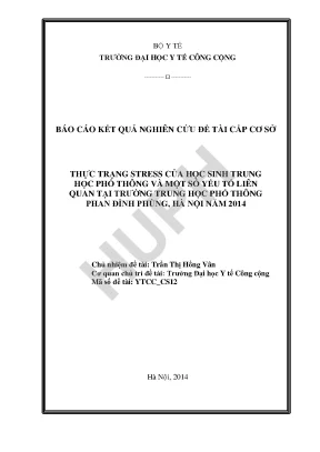 Nghiên Cứu Về Stress Của Học Sinh Trung Học Phổ Thông