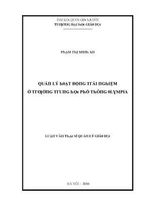 Quản Lý Hoạt Động Trải Nghiệm Tại Trường Trung Học Phổ