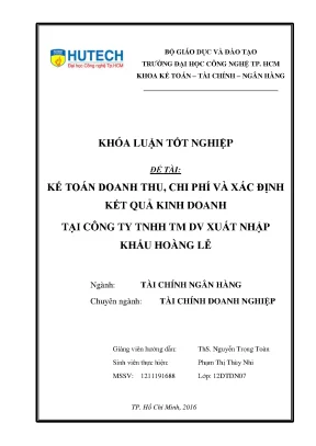 Kế Toán Doanh Thu và Chi Phí tại Công Ty TNHH TM DV Xuất