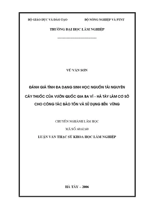 Đánh giá đa dạng sinh học và bảo tồn nguồn tài nguyên