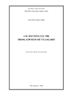 Các Bài Toán Cực Trị Trong Lớp Hàm Mũ và Logarit