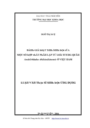 Đánh Giá Hoạt Tính Sinh Học Của Một Số Hợp Chất Phân Lập 