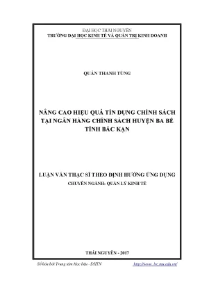 Nâng Cao Hiệu Quả Tín Dụng Chính Sách Tại Ngân Hàng