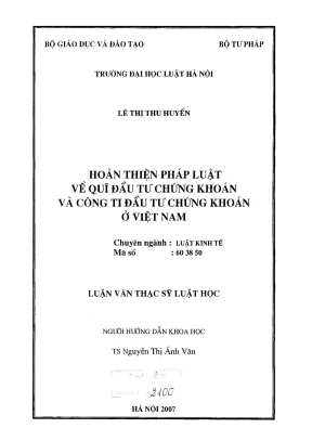 Hoàn thiện pháp luật về quỹ đầu tư chứng khoán và công