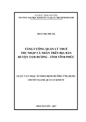 Tăng Cường Quản Lý Thuế Thu Nhập Cá Nhân Tại Huyện Tam