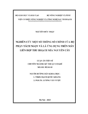 Nghiên Cứu Thông Số Chính Của Bộ Phận Tách Ngọn Và Lá