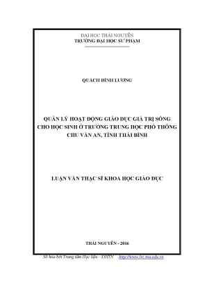 Quản Lý Giáo Dục Giá Trị Sống Cho Học Sinh Trung Học Phổ