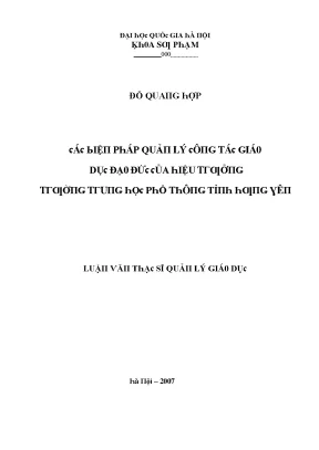 Biện pháp quản lý giáo dục đạo đức tại trường THPT Hưng Yên