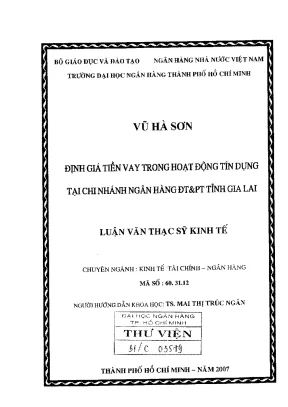 Định Giá Tiền Vay Trong Hoạt Động Tín Dụng Tại Chi Nhánh 