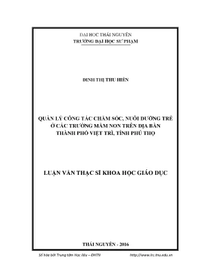 Quản Lý Chăm Sóc và Nuôi Dưỡng Trẻ Mầm Non Tại Việt Trì,