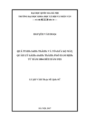Quản Lý Lịch Sử Thành Phố Hà Nội Từ 1884 Đến 1921