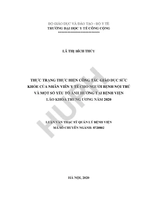 Thực Trạng Giáo Dục Sức Khỏe Tại Bệnh Viện Lão Khoa