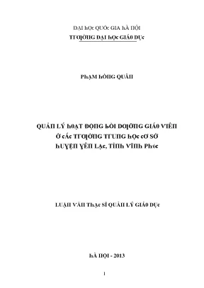 Quản Lý Hoạt Động Bồi Dưỡng Giáo Viên Tại Đại Học Quốc