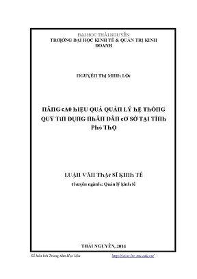 Hiệu Quả Quản Lý Hệ Thống Quỹ Tín Dụng Tại Tỉnh Thái Nguyên