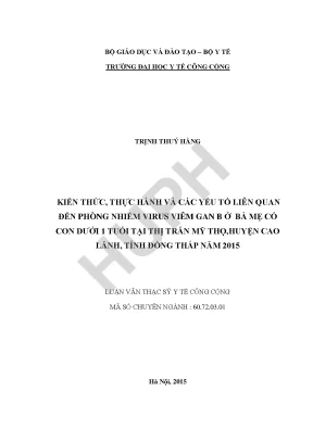 Phòng Ngừa Nhiễm Virus Viêm Gan B Ở Bà Mẹ Có Con Dưới 1