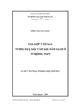 Tích Hợp Văn Hóa Trong Dạy Học Văn Học Dân Gian Ở Trường 