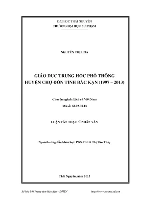 Phân Tích Giáo Dục Trung Học Phổ Thông Huyện Chợ Đồn
