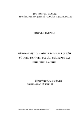 Hiệu Quả Đấu Giá Quyền Sử Dụng Đất Tại Thái Nguyên