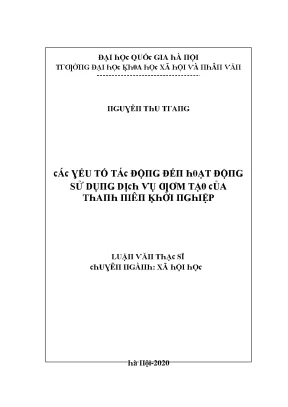 Yếu Tố Tác Động Đến Hoạt Động Sử Dụng Dịch Vụ Ươm Tạo