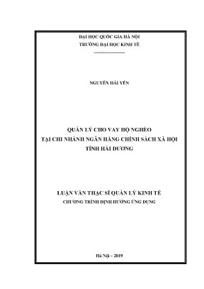 Luận văn quản lý cho vay hộ nghèo tại chi nhánh ngân hàng chính sách xã hội tỉnh hải dương