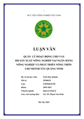 Quản Lý Hoạt Động Cho Vay Hộ Sản Xuất Nông Nghiệp Tại