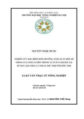 Nghiên Cứu Đặc Điểm Sinh Trưởng và Năng Suất Giống Lúa