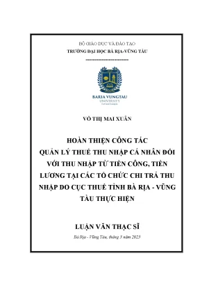 Nâng Cao Quản Lý Thuế Thu Nhập Cá Nhân Tại Bà Rịa - Vũng Tàu