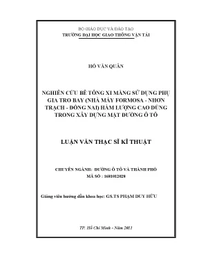 Nghiên Cứu Bê Tông Xi Măng Sử Dụng Phụ Gia Tro Bay Trong 