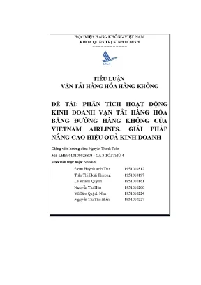 Phân Tích Hoạt Động Kinh Doanh Vận Tải Hàng Hóa Của 