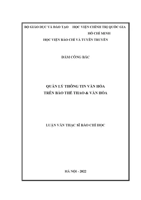 Quản Lý Thông Tin Văn Hóa Trên Báo Thể Thao & Văn Hóa
