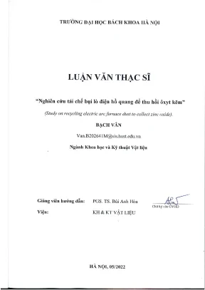 Nghiên cứu tái chế bụi lò điện hồ quang thu hồi kẽm
