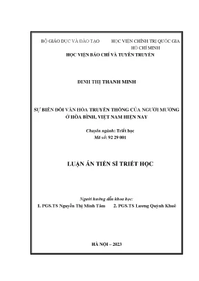 Biến Đổi Văn Hóa Truyền Thống Của Người Mường Ở Hòa Bình