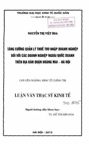 Quản Lý Thuế Thu Nhập Doanh Nghiệp Ngoại Quốc Doanh Tại