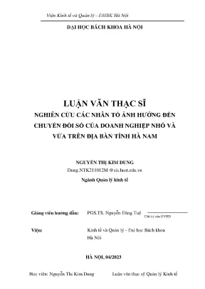 Nghiên cứu các nhân tố ảnh hưởng đến chuyển đổi số của doanh nghiệp nhỏ và vừa trên địa bàn tỉnh hà nam