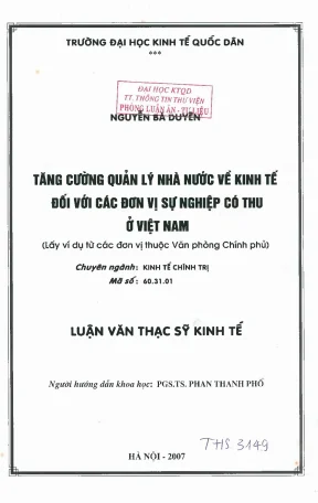 Quản lý nhà nước về kinh tế đối với các đơn vị sự nghiệp