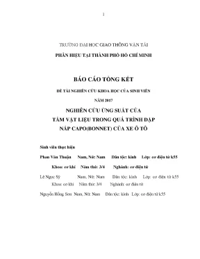 Nghiên Cứu Ứng Suất Vật Liệu Dập Nắp Capo Xe Ô Tô Tại