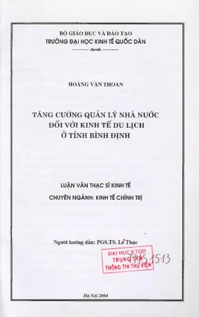 Quản Lý Nhà Nước Đối Với Kinh Tế Du Lịch Tỉnh Bình Định