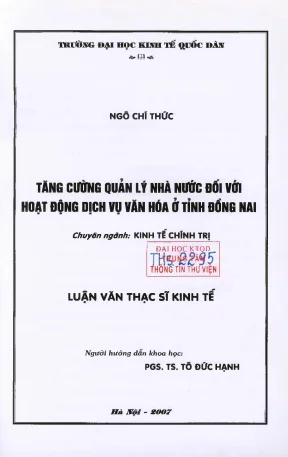 Tăng Cường Quản Lý Nhà Nước Đối Với Hoạt Động Dịch Vụ