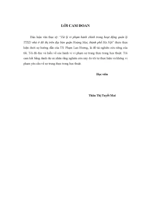 Xử lý vi phạm hành chính trong hoạt động quản lý trật tự xây dựng nhà ở đô thị trên địa bàn quận hoàng mai thành phố hà nội